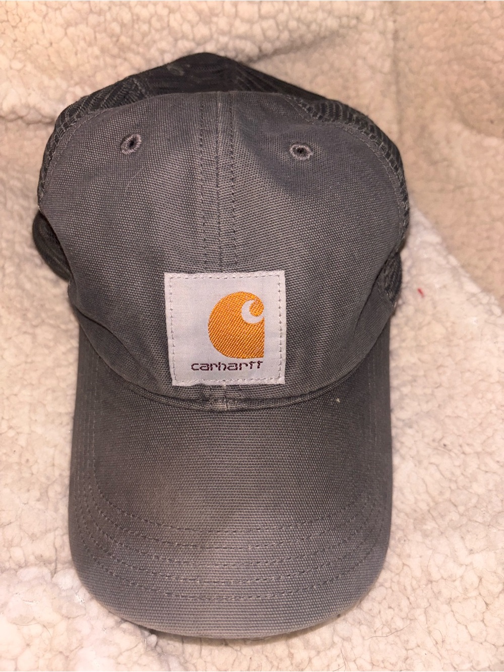 Carhartt Gray Canvas Mesh Back Logo Patch Trucker Hat Snapback